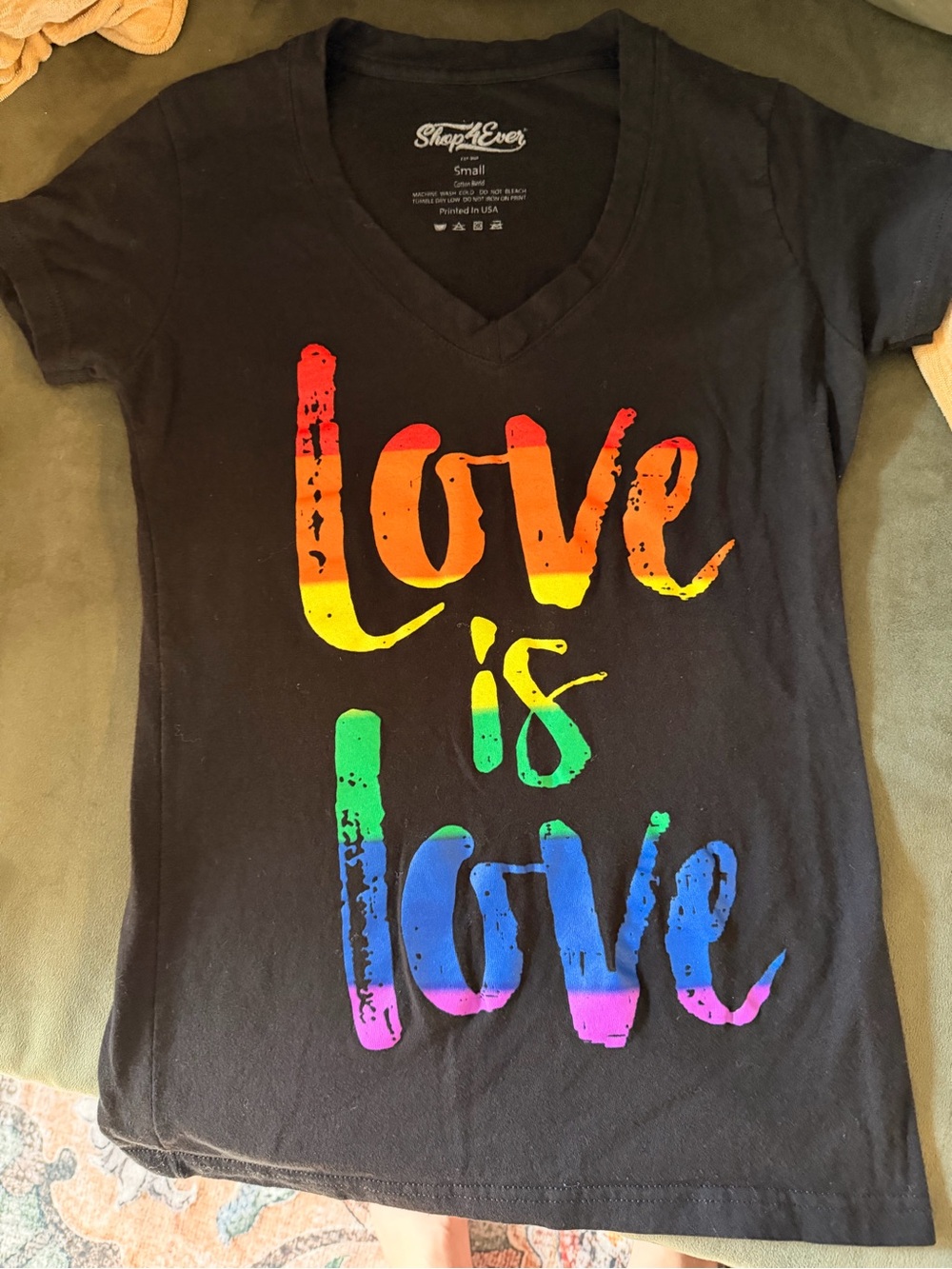 Shop 4 Ever "Love Is Love" Rainbow Graphic Tee - Black